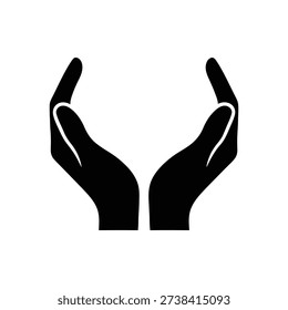 Protective Cup Hands Silhouette Vector. Two Hands Cupped Black Silhouette. Nurturing Hand Gesture Clip Art Illustration.