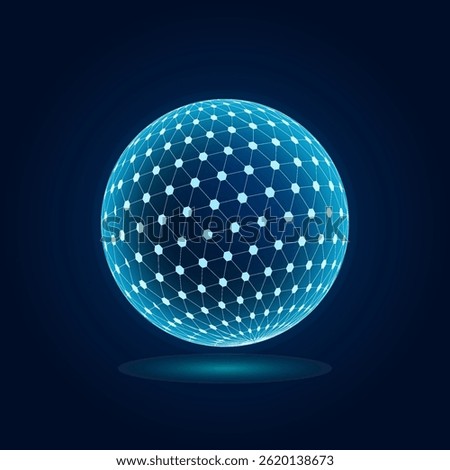 Protective dome shield sphere with hexagon, 3d ball on blue background artificial intelligence AI technology, Protection against viruses and cyber attacks, Vector illustration.