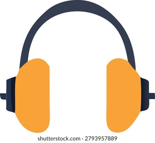Protective ear muffs for hearing safety. Flat style vector icon of noise reduction equipment. Construction worker personal protection gear. Safety tools for industrial environments.