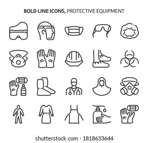 Protective equipment, bold line icons. The illustrations are a vector, editable stroke, 48x48 pixel perfect files. Crafted with precision and eye for quality.