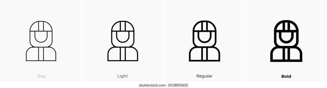 Symbol für die Schutzausrüstung. Dünnes, helles Design im regulären und kühlen Stil, einzeln auf weißem Hintergrund