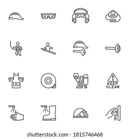 Protective equipment line icons set, mandatory sign outline vector symbol collection, linear style pictogram pack. Signs, logo illustration. Set includes icons as safety glasses, hard hat, apron