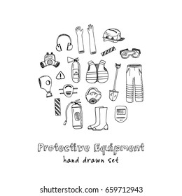 protective equipment set Vector isolated Illustration on white background for menus, recipes and packages product