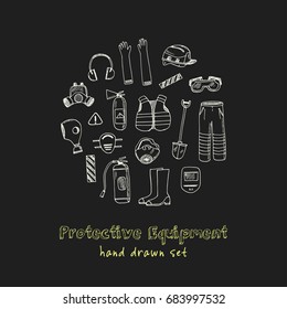 protective equipment set Vector isolated Illustration on white background for menus, recipes and packages product
