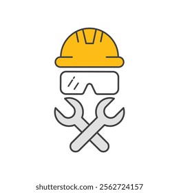 Protective eyewear hard hat crossed wrenches represent repair services icon design