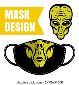 Protective fabric face mask vector design with alien print isolated on white background