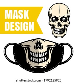 Protective Fabric Mask Vector Design With Skull For Printing Isolated On White Background. Skeleton Face Mask Print For Masquerade