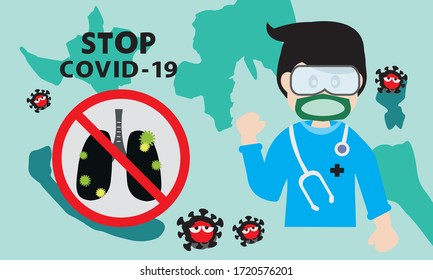 Máscara protectora contra y detener el virus de la corona, Covid-19.