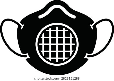Protective face mask icon with a filter, representing safety and health protection against viruses and pollution, isolated on a white background.