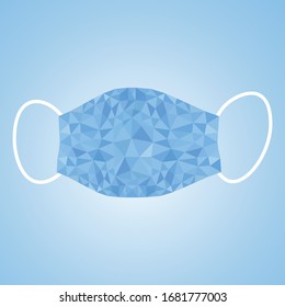 Protective face mask. Low poly style. Protection against viruses, bacteria, smog. Symbol of protection against the flu. Polygonal abstract isolated on blue background. 