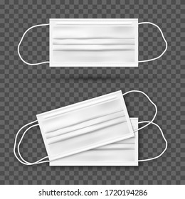 Protective face mask or medical mask. To protect coronavirus and infection. Medical mask isolated on transparent background. Realistic vector illustration