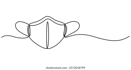 Protective Face Mask Thin Line Icon - Editable Stroke, continuous one line drawing, Medical or surgical face mask. Line icon - Editable stroke, Medical Face Mask - Icon. Coronavirus vector.