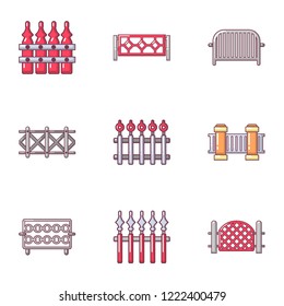 Protective fence icons set. Cartoon set of 9 protective fence vector icons for web isolated on white background