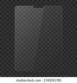 protective film, glass for the tablet With fuul screen. transparent with a glare of light, transparent glass on a transparent background.