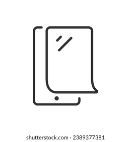 Protective film on the smartphone screen, linear icon. Line with editable stroke
