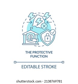 Protective Function Turquoise Concept Icon. National Economic Security Abstract Idea Thin Line Illustration. Isolated Outline Drawing. Editable Stroke. Arial, Myriad Pro-Bold Fonts Used