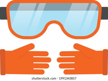 Protective garden goggles and gloves. Garden tools. Plant and soil care. Flat design.