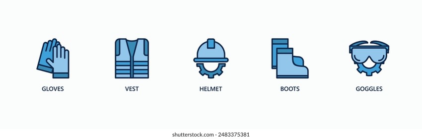 Protective Gear Banner Web Icon Vector Illustration Concept With Gloves, Vest, Helmet, Boots, Goggles