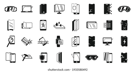 Protective glass icons set. Simple set of protective glass vector icons for web design on white background