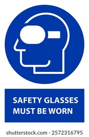 Protective glasses must be worn in this area. Wear safety glasses icon. Goggles sign. Safety workwear to protect human eyes