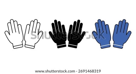 Protective glove icon set. Black  outline and color Protective Gloves Vector Illustration for Cleaning and Sanitation Services. Isolated on White Background.