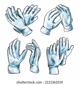 Protective gloves clip art set in marker style