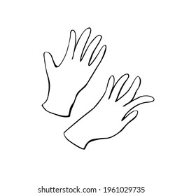 Protective Gloves. Hand Drawn Outline Vector Illustration Clip Art In Doodle Style, Isolated. Tools For Working In The Garden, Cleaning The House, Protection Of Hands From Viruses, Dirt, Chemicals