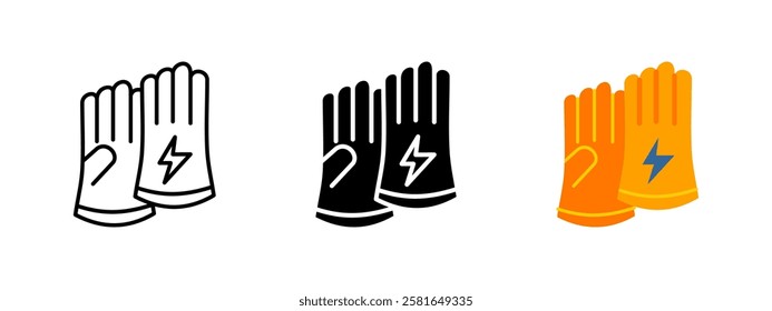 Symbol für Schutzhandschuhe. Vektorgrafik zur elektrischen Sicherheit. Symbol für gummiisolierte Arbeit. Schild für industrielle Gefahren. Dauerhaftes stoßsicheres Sicherheitskonzept.