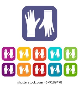 Protective gloves icons set vector illustration in flat style In colors red, blue, green and other