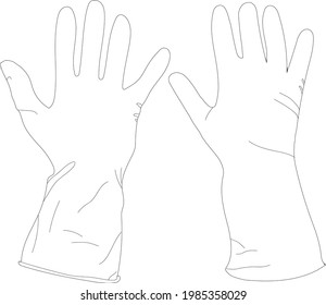 Protective gloves. Outline vector illustration clipart rubber gloves, isolated. Tools for gardening, house cleaning, hand protection.