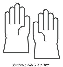 Protective gloves pair thin line icon, labor protection, work safety concept. Vector graphics. Workwear clothes sign on white background, outline style icon for mobile or web design