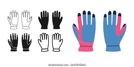 Protective gloves for repair icon symbol set. Modern safety gloves for builder mechanic, plumber, carpentry service or for gardening. Professional stylized simple sign web design vector illustration
