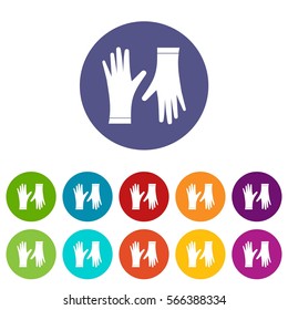 Protective gloves set icons in different colors isolated on white background