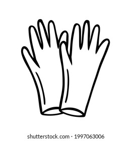 Protective gloves vector line icon isolated on white background. Rubber medical gloves. Vector illustration isolated on white.