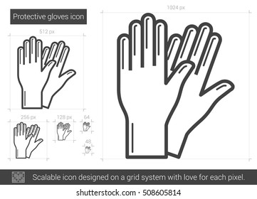 Protective gloves vector line icon isolated on white background. Protective gloves line icon for infographic, website or app. Scalable icon designed on a grid system.