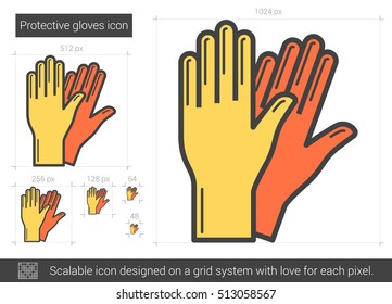 Protective gloves vector line icon isolated on white background. Protective gloves line icon for infographic, website or app. Scalable icon designed on a grid system.