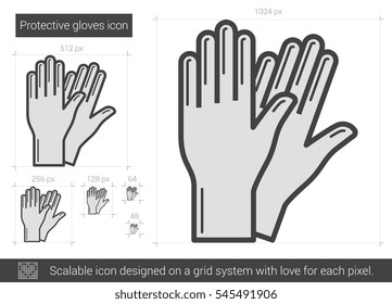 Protective gloves vector line icon isolated on white background. Protective gloves line icon for infographic, website or app. Scalable icon designed on a grid system.