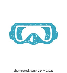 Protective goggles for underwater swimming diving snorkeling extreme leisure activity hobby grunge texture vector illustration. Diver face mask equipment for water protection deep floating isolated