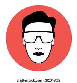 Protective goggles wearing icon with potential of warning and advising
