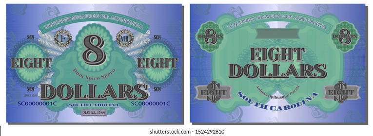 Protective guilloche mesh. Fictional eight US dollars South Carolina. Latin motto While I breathe I hope. Ready for soul and action