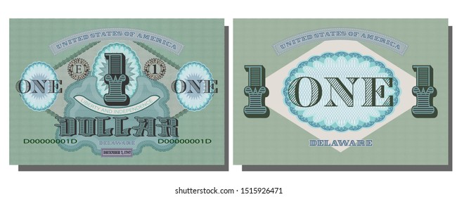 Protective guilloche mesh. Fictional one US Dollar Delaware