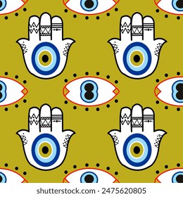 Protective Hamsa and Evil Eye Pattern seamless pattern