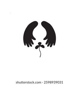 Protective Hands Holding a Clover | Black and white nature protection zero waste logo design | green business icon