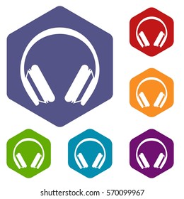 Protective headphones icons set rhombus in different colors isolated on white background