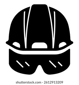 Protective helmet and eyeglasses solid icon, work safety concept. Vector graphics. Workwear clothes sign on white background, glyph style mobile or design