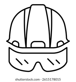 Protective helmet and eyeglasses thin line icon, work safety concept. Vector graphics. Workwear clothes sign on white background, linear style for mobile or design