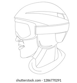 protective helmet ,vector illustration , lining draw  ,profile side
