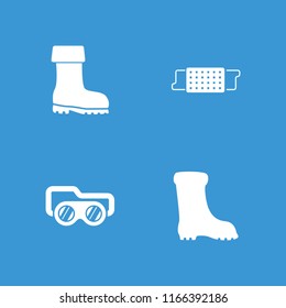 Protective icon. collection of 4 protective filled icons such as boot, welding glasses. editable protective icons for web and mobile.