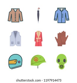 protective icon set. vector set about gloves, coat, vest and helmet icons set.