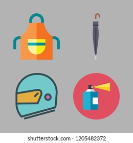 protective icon set. vector set about umbrella, helmet, spray and apron icons set.